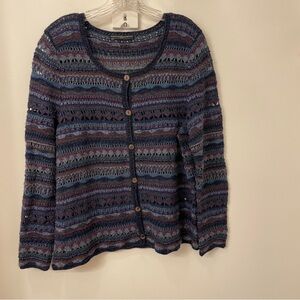Peruvian Connection Button Lace Knit Cardigan, Baby Alpaca Wool, Pima Cotton, L